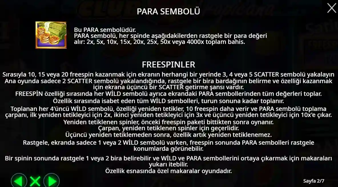 Para sembolü ve freespin özellikleri ile oyunun kuralları.